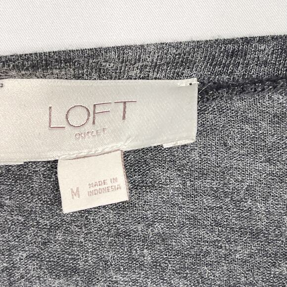 LOFT Medium Mixed Media Long Sleeve Top Heather Gray Cream Crew Neck Side Split - Picture 7 of 8